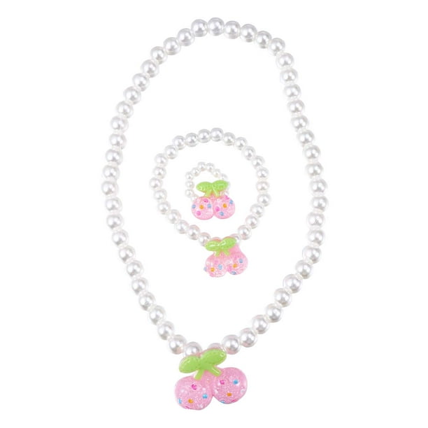 3pcs collier de bijoux pour enfants perles d'imitation collier pendentif  cerise 