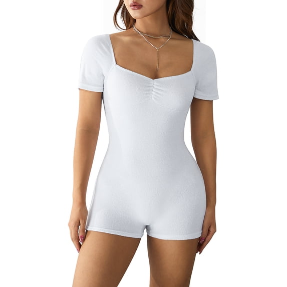 Liacowi Women Short Sleeve Bodycon Romper Sexy Backless Low Cut Slim Fit Short Jumpsuit One Piece Playsuits Bodysuits