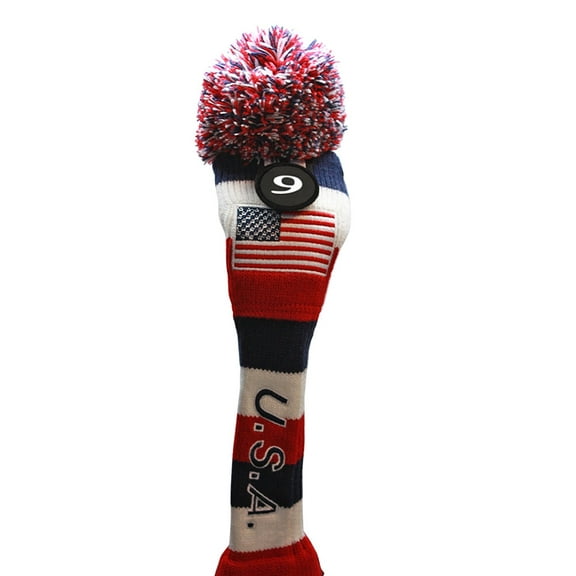 USA Majek #9 Hybrid Golf Pom Pom Knit Rescue Utility Club Head Cover