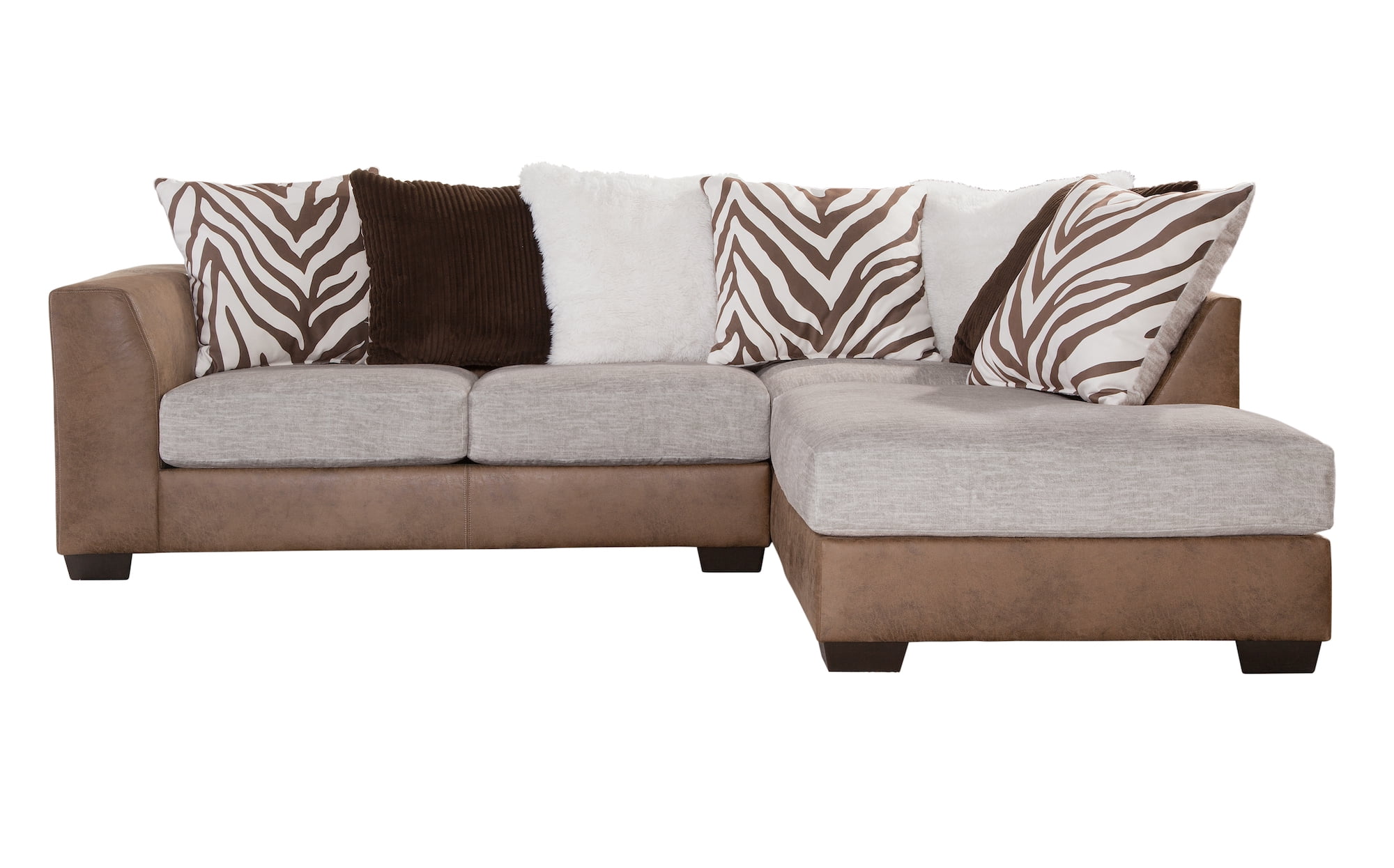 American Furniture Classics Model 8-12-A413V2-K Square Arm Brown and White Two Piece Sectional Sofa with Seven Large Back Pillows