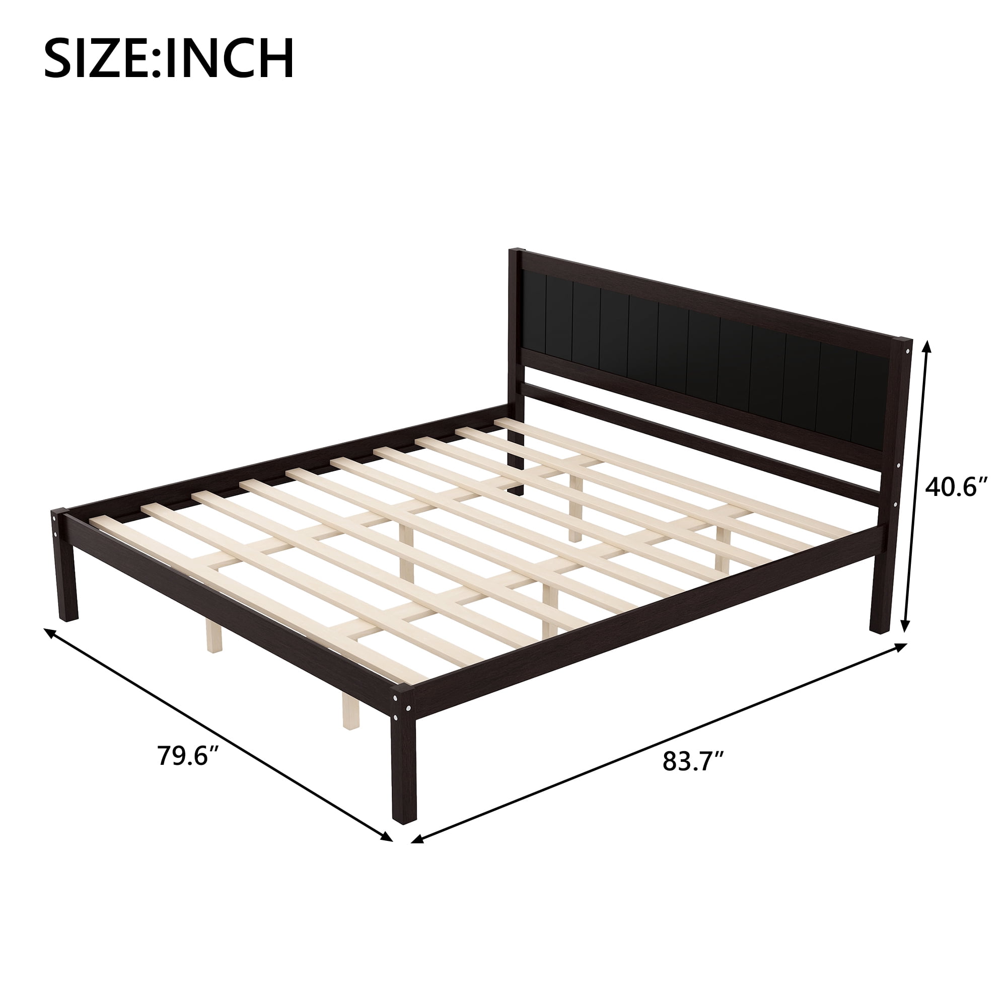 Euroco King Size Wood Platform Bed with Headboard and Slats, Espresso