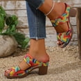 thumbnail image 4 of Rokment Womens Ethnic Retro Platform Slip on Dress Sandals Bohemian Beach Vintage Casual Leather Arch Support Chunky Block High Heels Slides Slippers for Vacation Pink Size 6, 4 of 6