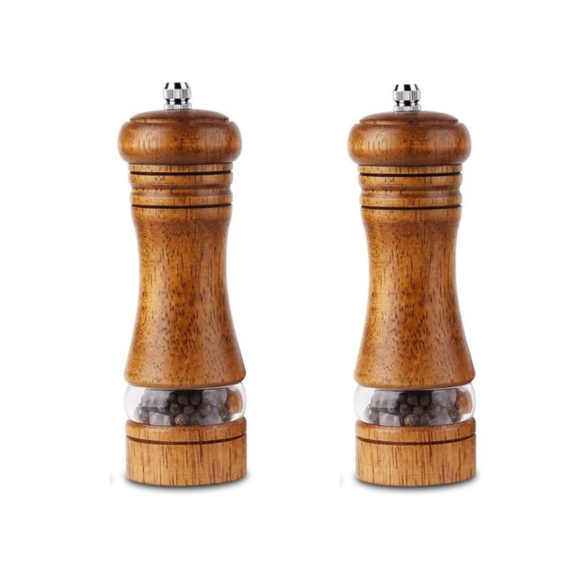 2 molinillos de sal y pimienta, molinos de especias manuales, molinillo de pimienta de madera, salero y pimentero de madera, salero y pimentero ajustable de madera (color antiguo) oso de fresa Electrónica
