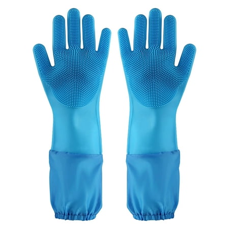 

SuoKom Lengthen Silicone Dishwashing Gloves Waterproof Household Gloves Cat And Dog Scratch And Snap Proof Pet Bathing Gloves