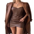 thumbnail image 4 of Robe Moulante Mini pour Femmes en Cuir, Épaules Dégagées, Ourlet Irrégulier, Robe Tube, Robe de Cocktail, Tenue de Soirée, Tenue de Boîte de Nuit, 4 of 6