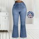 thumbnail image 3 of Pantalones de Cintura Alta para Mujeres Casual Cintura Elástica Caminando con Bolsillos Pantalones Impresos No Tela de Denim Imitación Pantalones de Denim Cómodos para Salir, 3 of 8