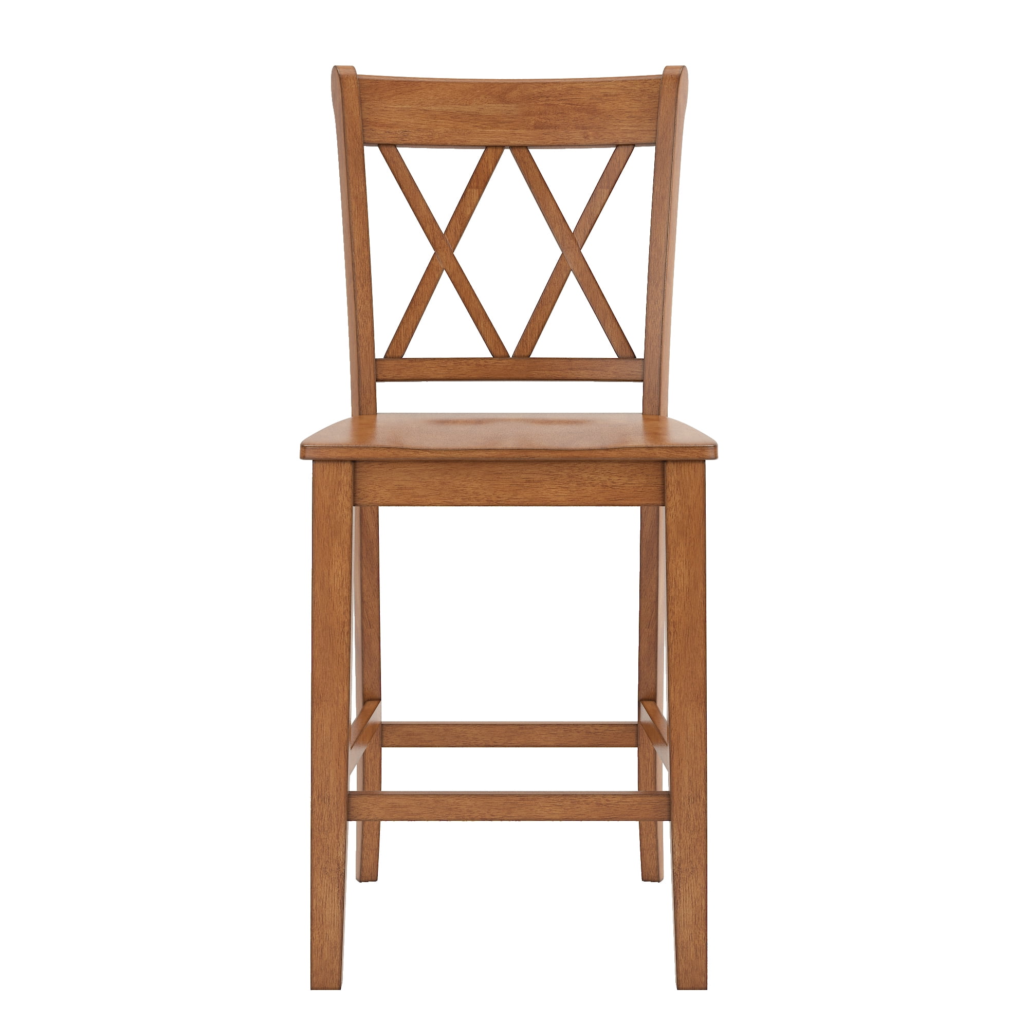 Weston Home Farmhouse Vintage Double X Solid Wood Counter Height Chair, Set of 2, Oak