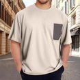 thumbnail image 2 of T-shirt Homme Patch Tricoté à Blocs de Couleur Sac à Col Rond Manches Courtes Homme Kaki XXXXXXL, 2 of 4