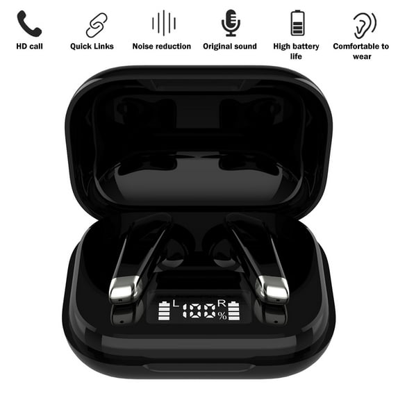 Wireless Earbuds, Bluetooth 5.0 Headphones Touch Control with Charging Case, Digital LED Display IPX7 Waterproof CVC8.0 Built-in Mic Stereo in-Ear Earphones Premium Sound with Deep Bass Black