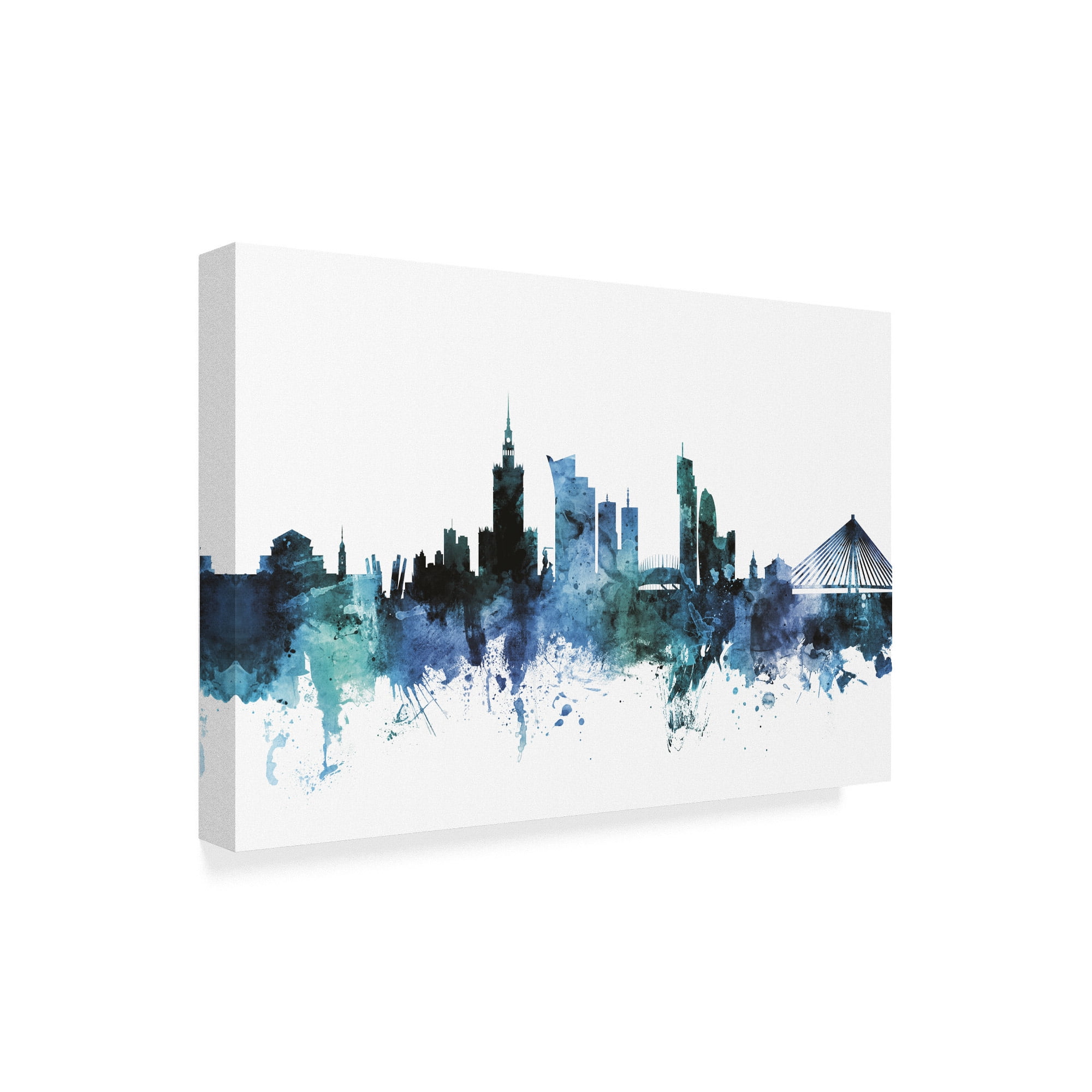 Trademark Fine Art 'Warsaw Poland Blue Teal Skyline' Canvas Art by Michael Tompsett