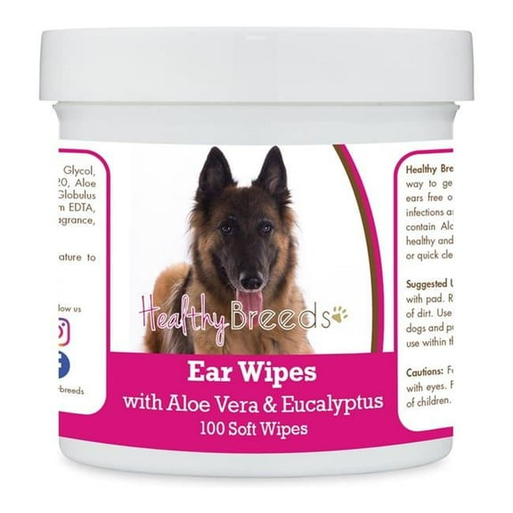 Healthy Breeds 192959823097 Belgian Tervuren Ear Cleaning Wipes with Aloe & Eucalyptus for Dogs - 100 Count
