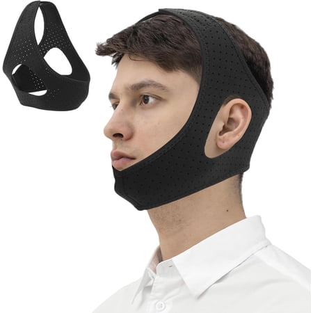 Anti Snore Chin Strap for Men, Adjustable Anti-Snoring Chin Strap, Breathable Sleep Chin Strap to Keep Mouth Closed, Mouth Breathing Corrector & Snoring Solution, Black