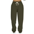 thumbnail image 2 of JGTDBPO Sweatpants For Women Winter Solid Color High Waist Warm Pants Thick Lined Athletic Jogger Fleece Drawstring Lace-Up Thermal Lined Sweatpants With Pockets, 2 of 5