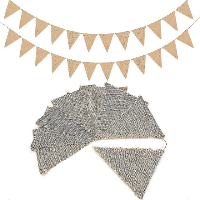 11m Linen Bunting, 48 Pcs Rustic Pennant Garland, Hessian Bunting For Wedding Decoration