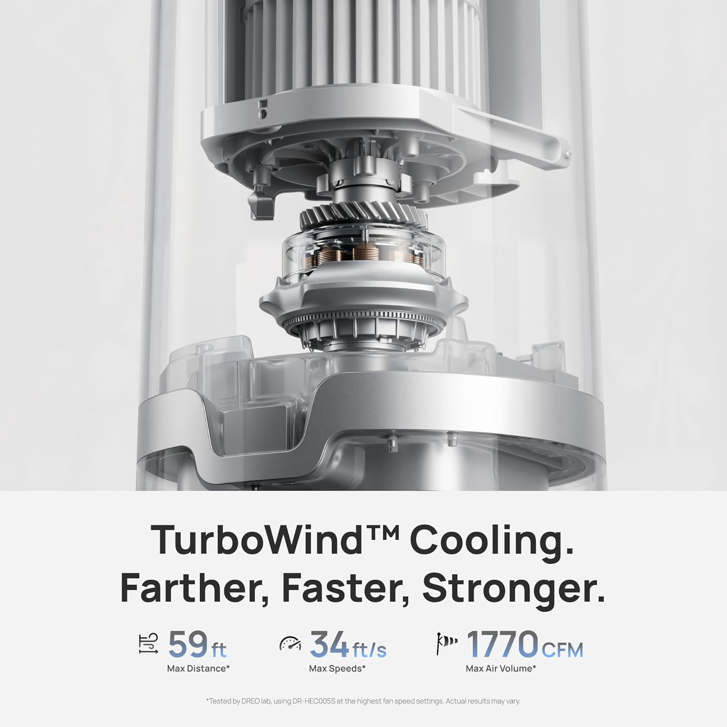 DREO TurboCool Misting Fan 765S, Tower Fans that Blow Cold Air, 10°F Cooling, 34ft/s Fast Standing Fan, 6L Tank, 20 dB Quiet DC Motor, 90° Smart Oscillating Fan with 12 Speeds, 4 Modes for Home, Grey
