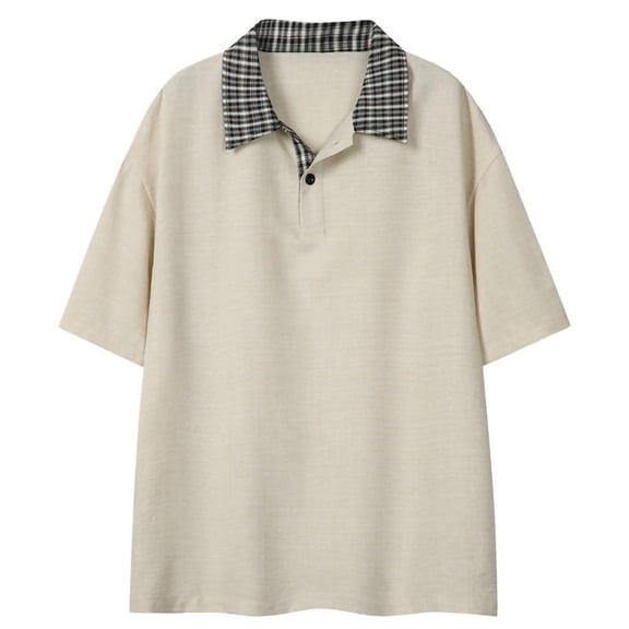 Rrxhxhs Golf Shirts for Men Summer Plaid Spliced Collar Short Sleeve Lightweight Casual Tops,L