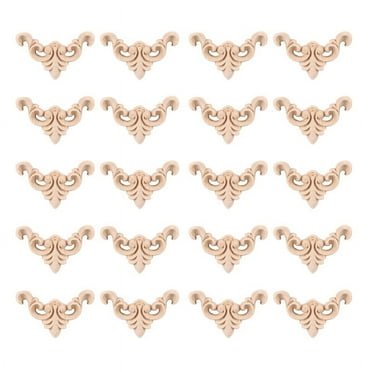 20Pcs Carved Unpainted European Wood Furniture Window Corner Wood Applique Onlay Wood Figurines Ornamental 4 x 4cm