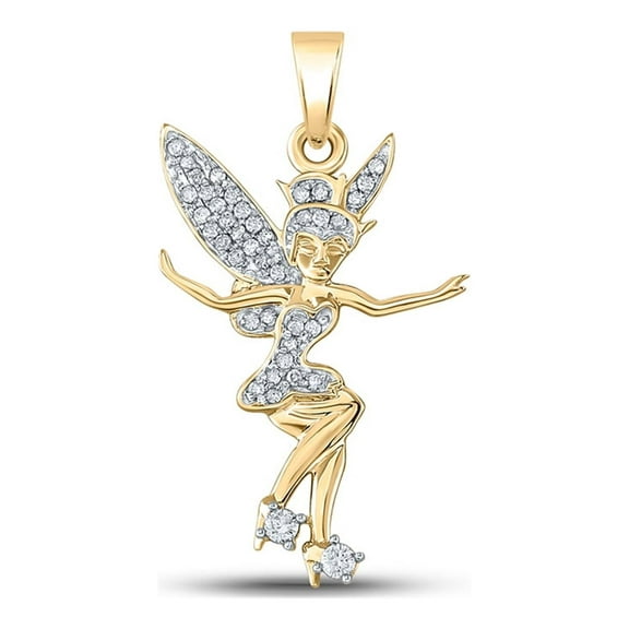 10kt Yellow Gold Womens Round Diamond Fairy Fashion Pendant 1/4 Cttw