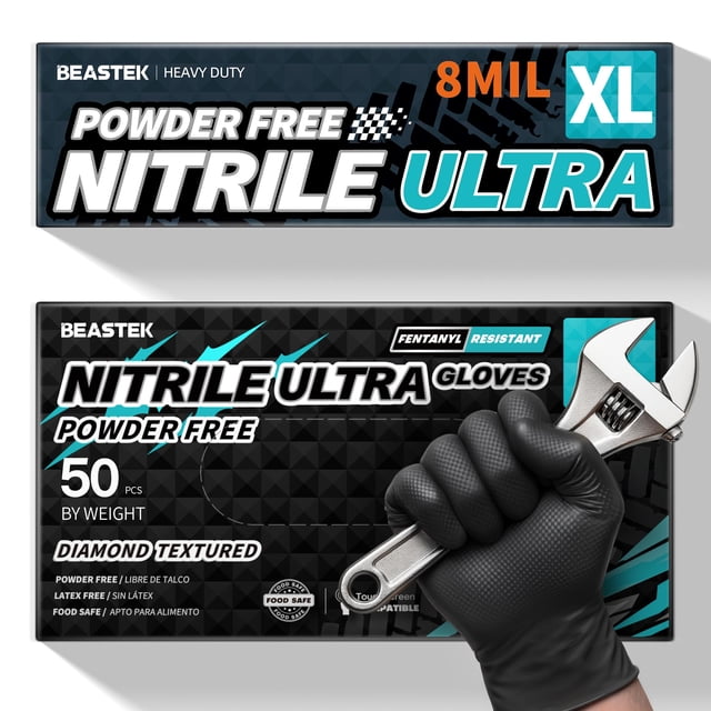 Guantes desechables Beastek de nitrilo, 8 mil, sin polvo, 50 unidades