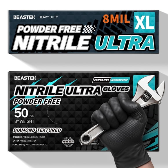 Guantes desechables Beastek de nitrilo, 8 mil, sin polvo, 50 unidades