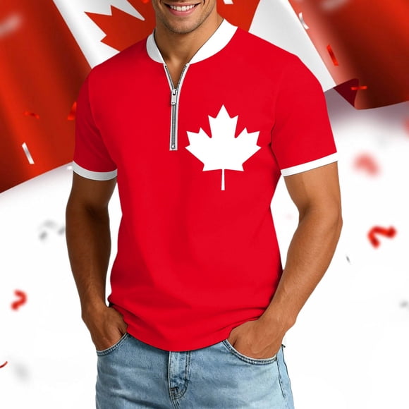 Graphic Tee for Everyday Wear Male T Shirt with Patriotic Canada Maple Leaf Print and Comfortable Blend