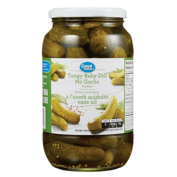 Great Value Tangy Baby Dill No Garlic Pickles, 1 L