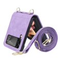 thumbnail image 2 of Wallet Case for Samsung Galaxy Z Flip 4, Pretty Card Package Cover Luxury PU Leather + Hard PC Bumper Ultra-thin Protective with Long Shoulder Strap for Samsung Galaxy Z Flip 4 5G, Purple, 2 of 6