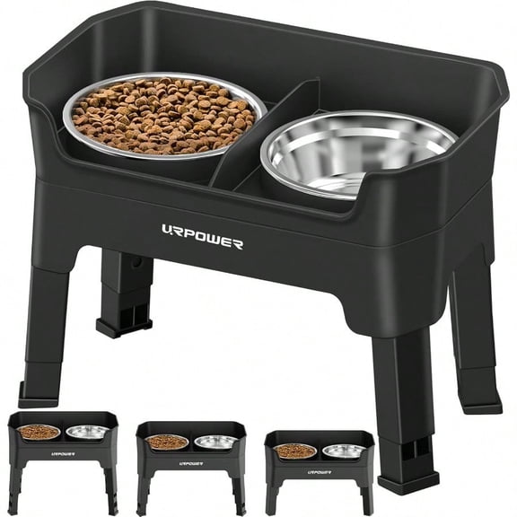 3in1 Elevated Dog Bowls M Proof Double Deck 4 Height Adjustable Raised Stand with 2 Stainl Steel Food Bowls Licking Plate for Small Medium Large Dogs
