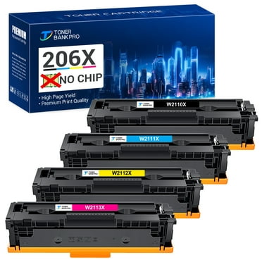 No Chip 206X 206A Toner Cartridges 4 Pack High Yield Compatible for HP 206X 206A W2110X W2110A Color Laserjet Pro MFP M283fdw M283cdw M255dw M283 M282 M255 Printer Ink (Black Cyan Magenta Yellow)