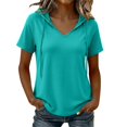 thumbnail image 2 of Women's Short Sleeve Hoodie Tunic Tops Casual Loose Fit Pullover V Neck Lightweight Sweatshirts with Pockets, 2XL, 2 of 8