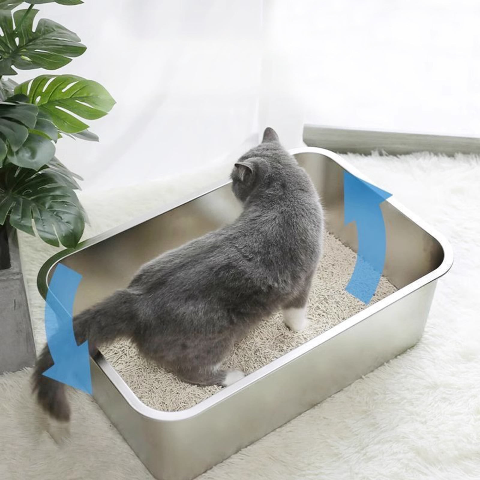 Stainless Steel Cat Litter Box Extra Large High Sided Metal Litter Tray for Big Cats Odorless,Non-Stick Surface,Easy Clean Anti-Leak Durable Design for Kittens Adult Cats(23.62*15.75*5.91Inch)