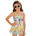 thumbnail image 4 of COEQINE Soft Stretchy Girls One Piece Swimsuit, Tank Neck Tankini Style with Full Coverage Skirt and Wide Straps, Beach Bathing Suit for Girls 8-9 Years, Easter Bunny Egg Chick Daisy, 4 of 8