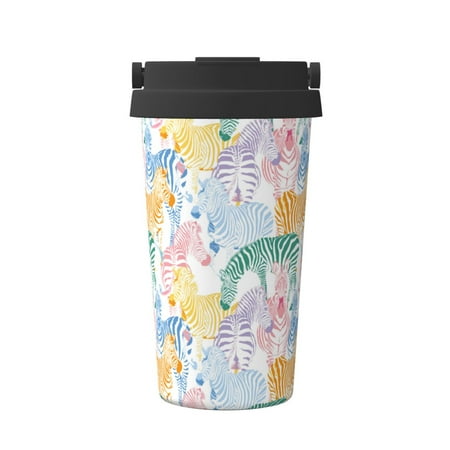 

Matuu Zebra Colourful for Insulated Coffee Mug Reusable Travel Coffee Cup Spill Proof 16oz Stainless Steel Coffee Cups for Hot/Ice Coffee Tea