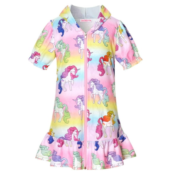 Childrenstar Swim Cover Up For Girls Terry Beach Cover-Up Unicorn Hooded Zip Robe Size 8 9