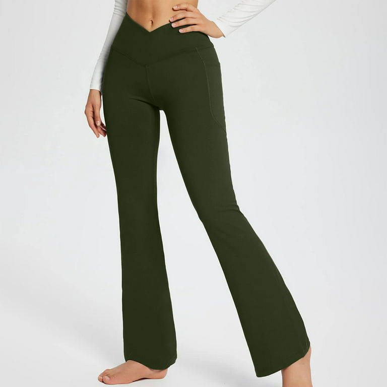 Olive Bootcut Stretchy Knit Cargo Yoga Pants Leggings