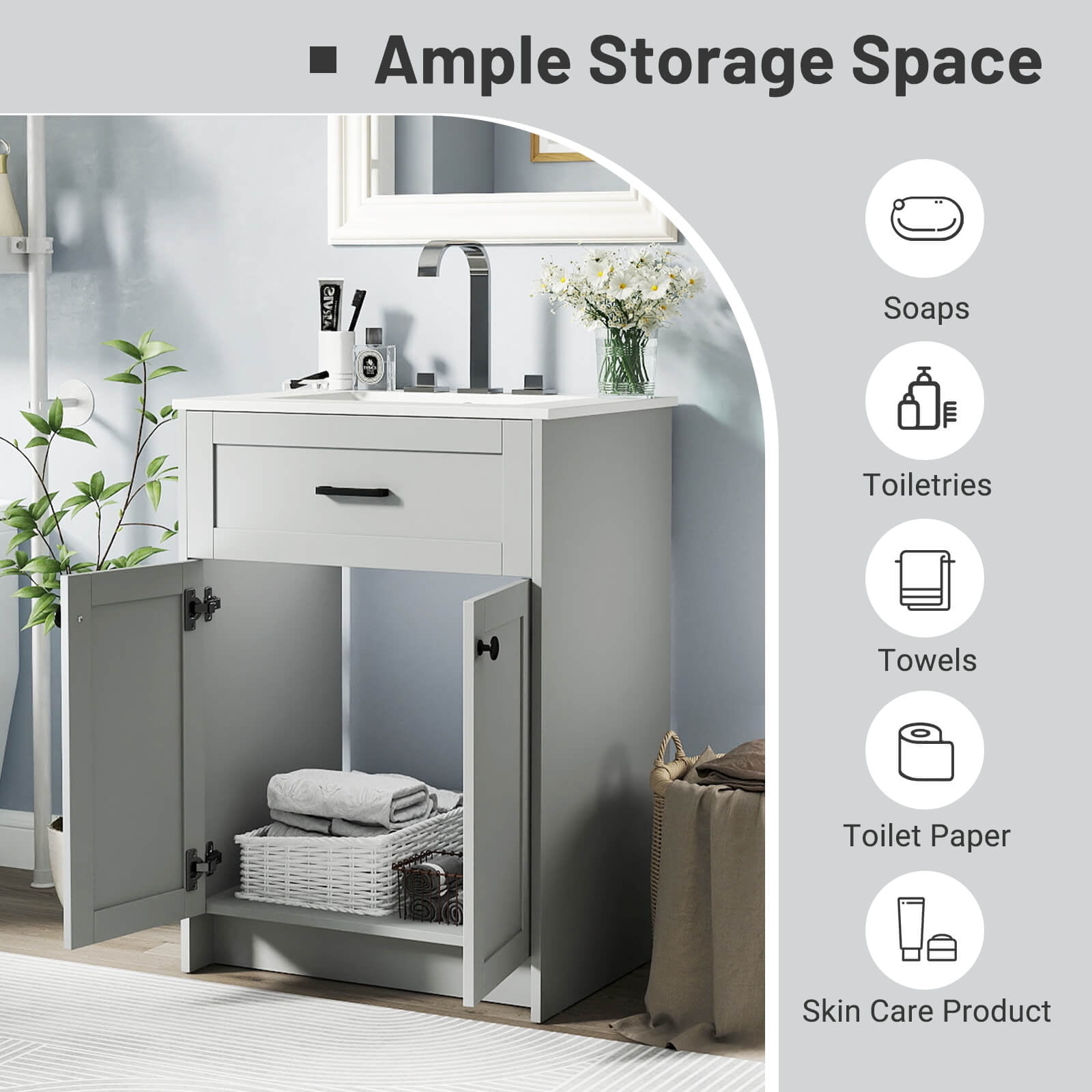 Costway Bathroom Vanity Unit with Basin Under Sink Bathroom Storage Cabinet Freestanding
