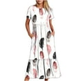 thumbnail image 2 of Jusqu'à 65 % de Réduction! Robes d'Été Mode pour Femmes 2024 Grande Taille Décontractée Manches Courtes Col Rond Robe Fluide à Étages Robe de Plage avec Poches Imprimé Plumes, 2 of 6