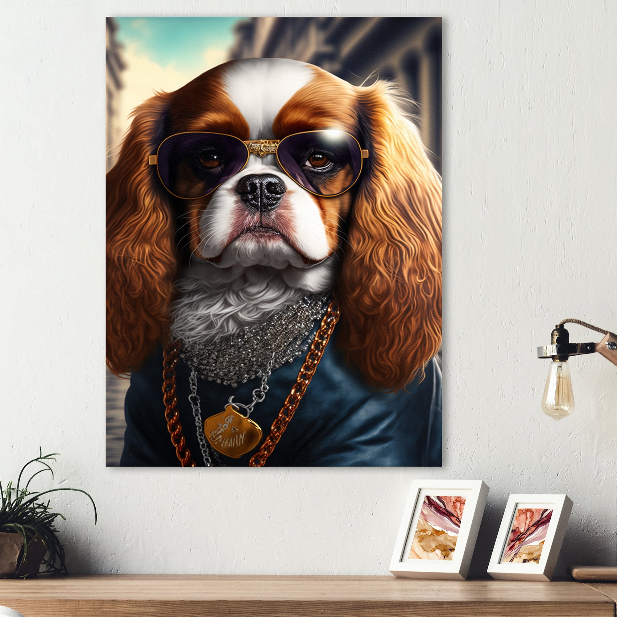 Designart Cavalier King Charles Spaniel Gangster In NYC II Canvas Wall Art