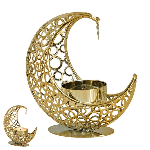 Celestial Moon Candle Holder Decor, Gold Metal Hanging Star Votive Stand for Zen Meditation, Boho Coffee Table Centerpiece, Romantic Moon Lover Gift, Ramadan Eid Mubarak Decoration, 4.3 Inch