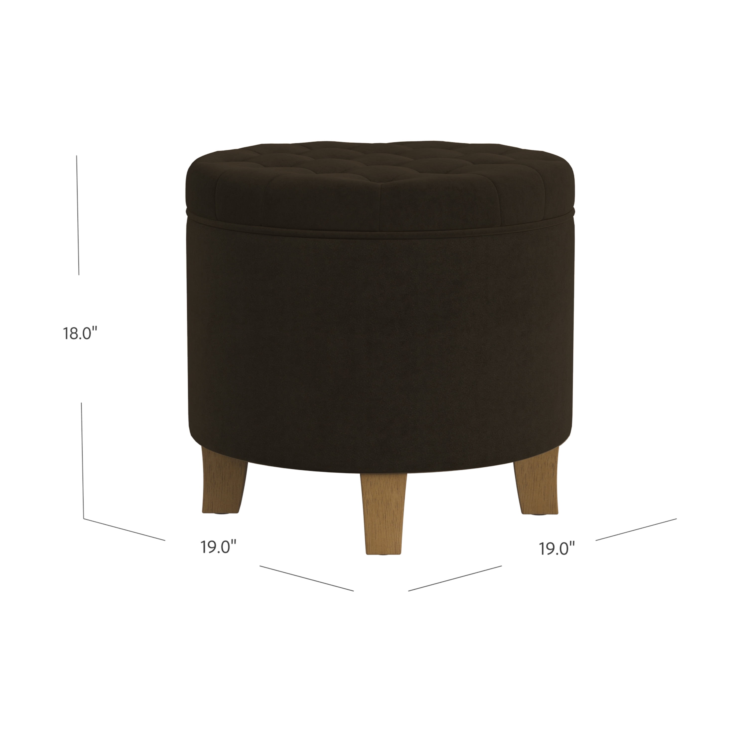 HomePop Small Round Button Tufted Storage Ottoman, Chocolate Brown Velvet