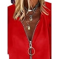 thumbnail image 3 of DYMADE Women Solid Color Long Sleeve V-neck Zipper Blouse, 3 of 4