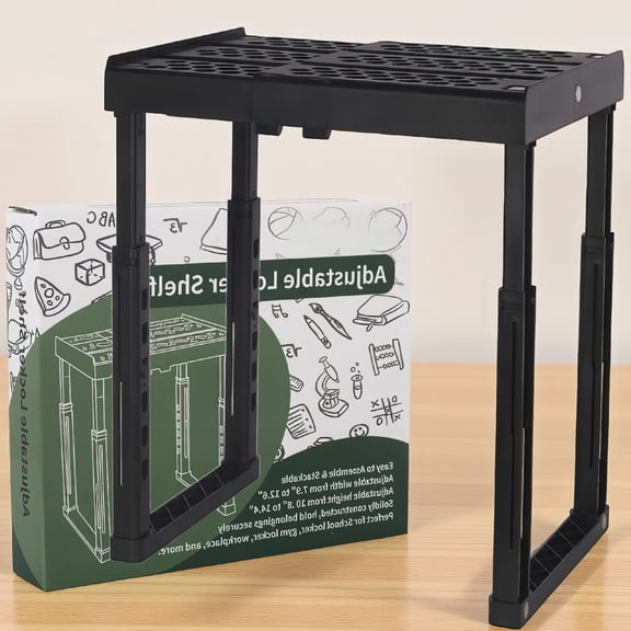 SWOEBTH 1 Pack Adjustable Locker Shelf, Expandable Width 7.9"-12.6", Stackable Locker Organizer for , Gym and Office, Black