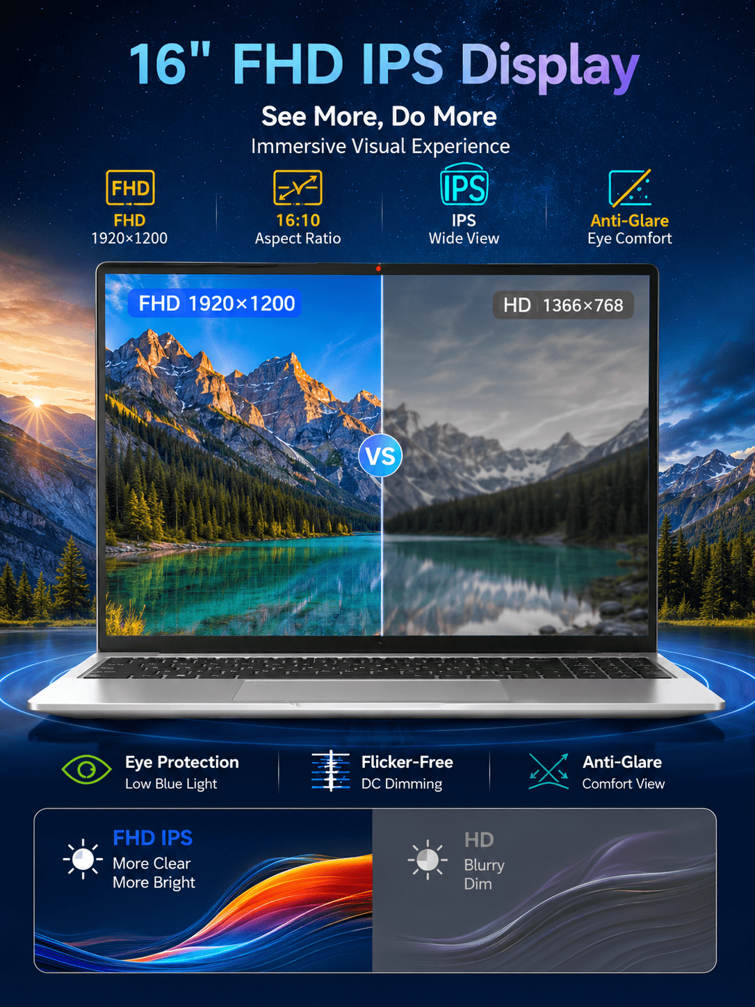 Rumtuk 16-inch Laptop, 16GB DDR4 RAM, 512GB NVMe SSD, N95 Quad-core(Up to 3.4GHz),Win 11 Pro/Office ,FHD 1920x1080 IPS, Backlit KB, Numpad, Fingerprint, Webcam, WiFi, HDMI, Work,Study&Play, Silver