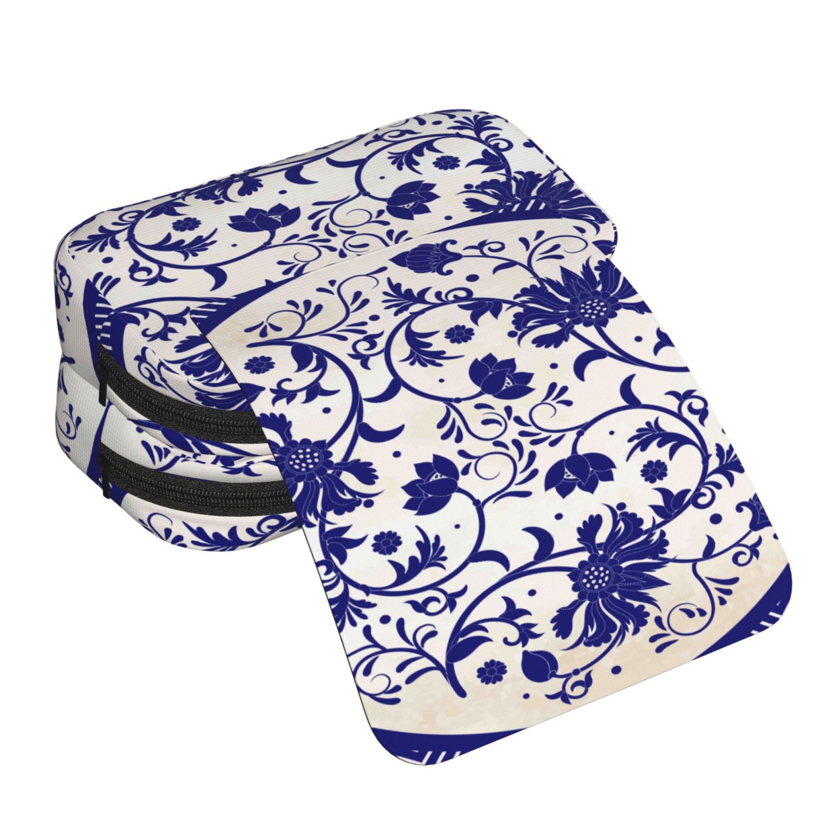 Rateoe Blue And White Porcelain Pattern Pattern Double Clamshell Pen Case, Storage Organizer with Two Zipper Compartments– Holds Up to 50 Pencils & Pens
