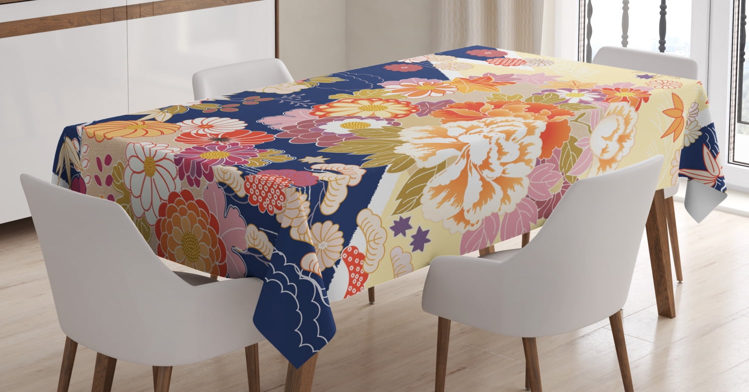Japanese Tablecloth, Traditional Kimono Motifs Composition Asian Ethnic