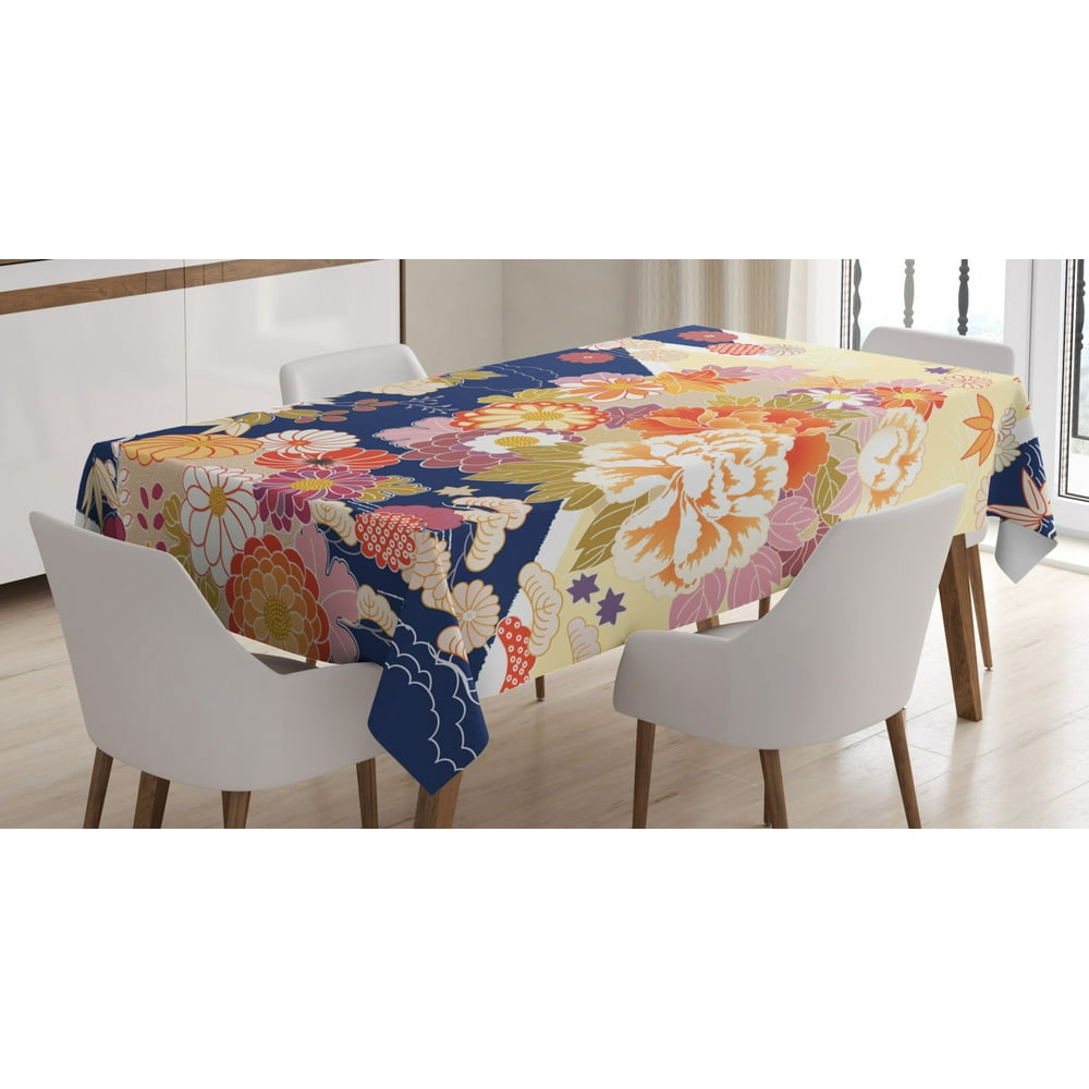 Japanese Tablecloth, Traditional Kimono Motifs Composition Asian Ethnic