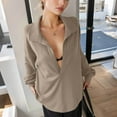 thumbnail image 2 of Hrsba Womens Pocket Shirt Solid Color V Neck Lapel Long Sleeve Casual Blouse for Winter Daily Office and Weekend Wear, 2 of 5
