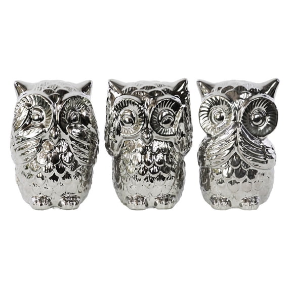 Urban Trends Collection: Ceramic Owl Figurine, Polished Chrome Finish, Silver