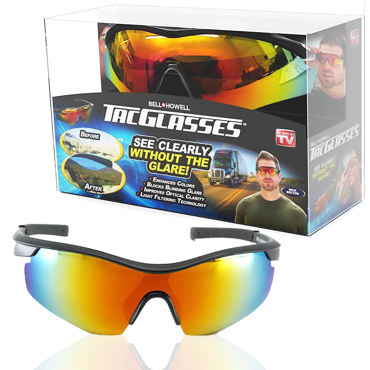 Tacglasses by Bell+Howell 3 Pack Polarized Sports Sunglasses Nightvision Glasses and Blue Vision Military Eyewear For Outdoors with Anti-Glare and UV Ray Protection One-size-fits-all As Seen On TV 