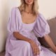thumbnail image 3 of Vestido de mujer con cuello redondo y manga farol, fruncido, sin espalda, cintura alta, vestido de verano, 3 of 6